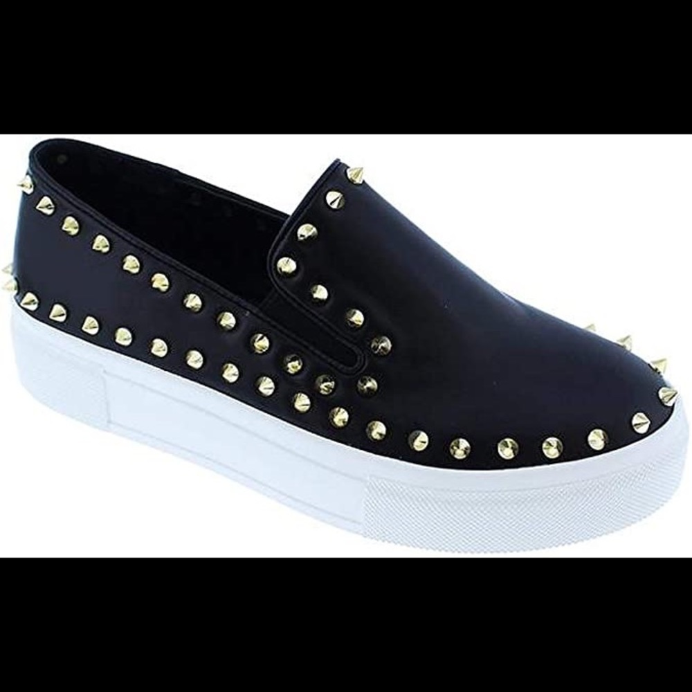 Liliana Black and Gold Studded Slip-On Sneakers
